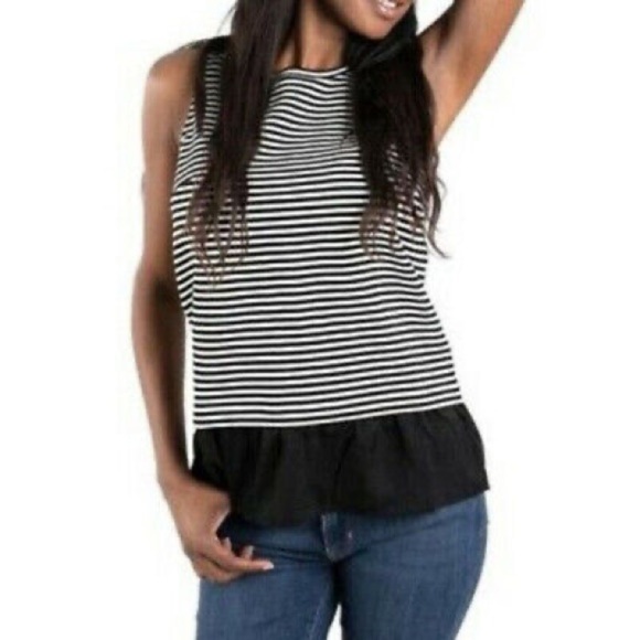 J. Crew Tops - J. Crew Black And White Striped Ruffle Tank Blouse Size Small